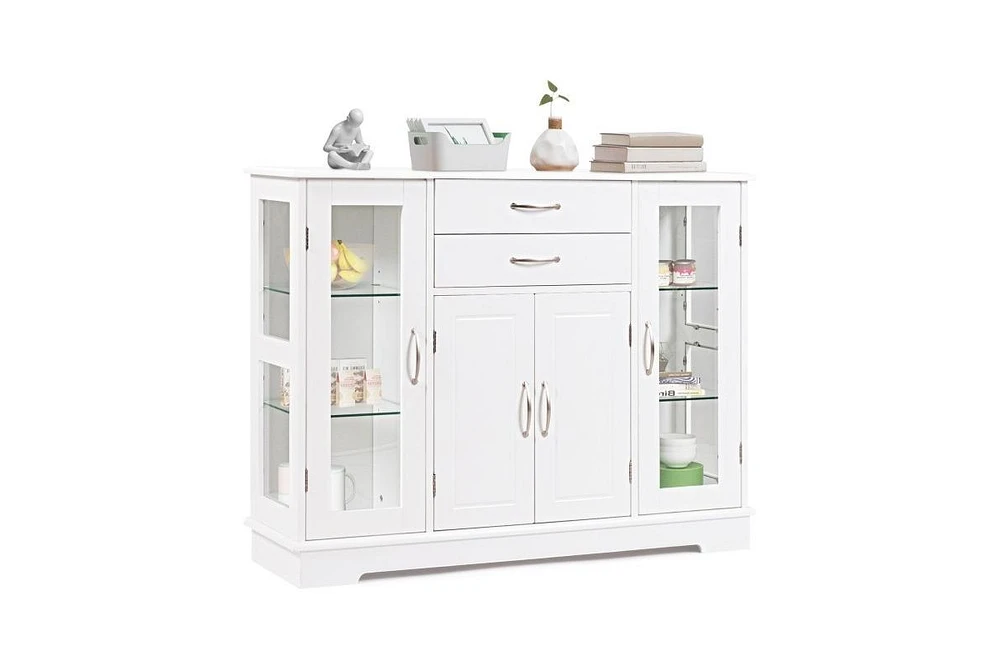 Slickblue Wood Buffet Sideboard Cabinet with Glass Display Doors for Stylish Storage