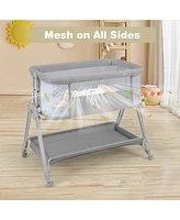 Gymax Baby Bedside Sleeper Bassinet Bed Folding Portable Adjustable Crib w/ Storage