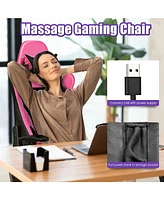 Gouun Pu Leather Gaming Chair with Usb Massage Lumbar Pillow and Footrest