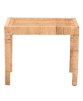 Baxton Studio Abelia Modern Bohemian Natural Rattan Mahogany Wood Short Accent Bench