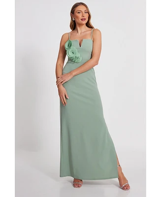 Quiz Women's Scuba Crepe Maxi Dress with 3D Applique Detail