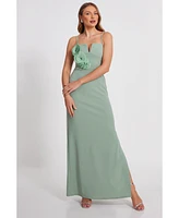 Quiz Women's Scuba Crepe Maxi Dress with 3D Applique Detail