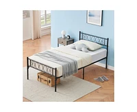 gaomon Twin Size Platform Bed Frame with Headboard, Heavy Duty Mattress Foundation with Metal Slats Support, No Box Spring Needed