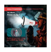 Pyle Mini Compact Megaphone with Siren & Led Light - 800 Yard Range, 30W