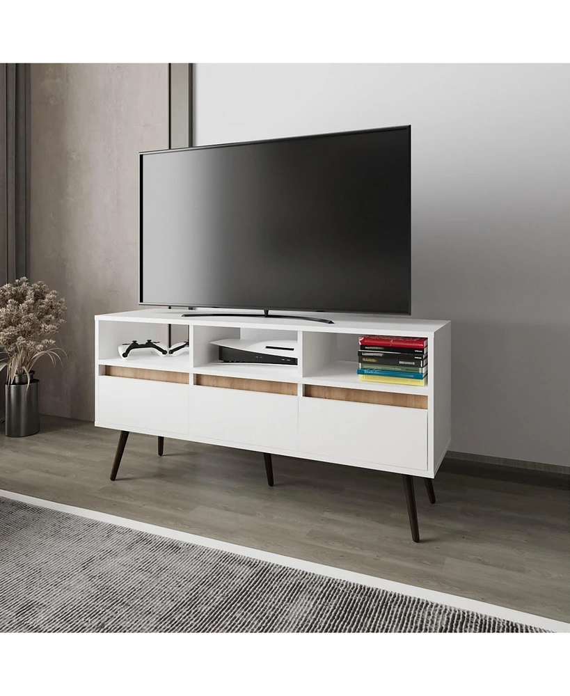 Fm Furniture Picacho Tv Stand with Multistorage, 3 Drawers and 3 Shelves, White + Natural Oak .