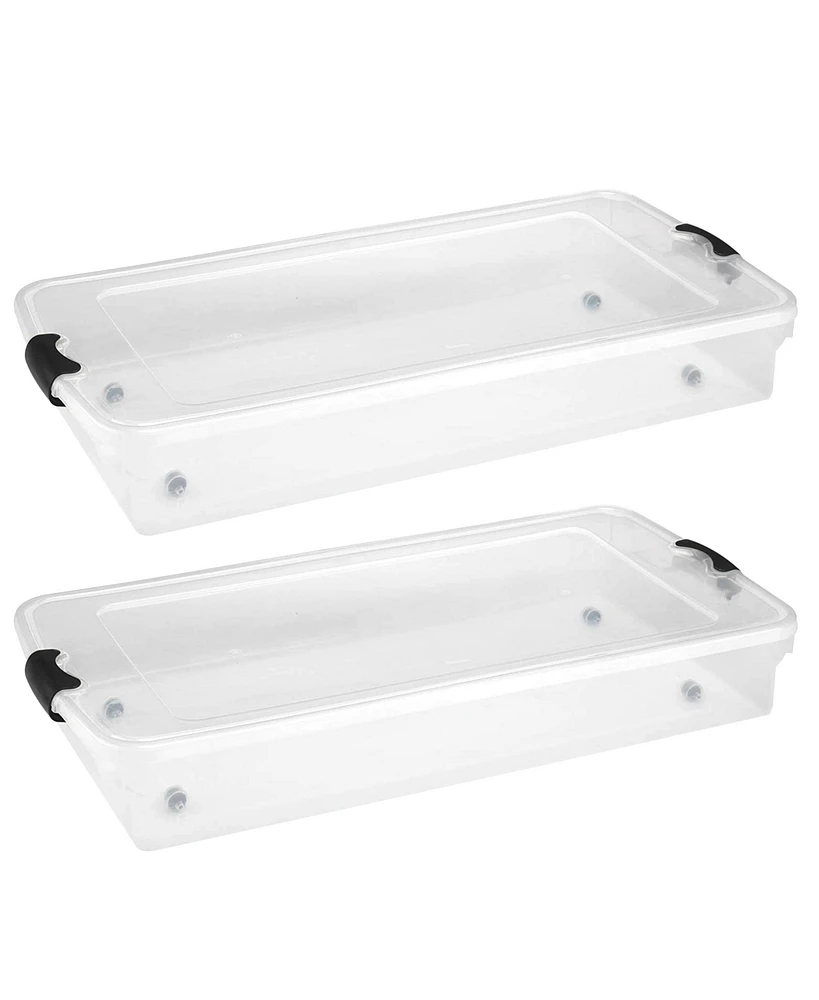 Homz 60 Quart Underbed Storage Container Bins with Latching Lid, Clear (2 Pack)