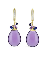 Bling Jewelry Natural Purple Amethyst Teardrop Drop Bead Accent Dangle Earrings Rose Gold