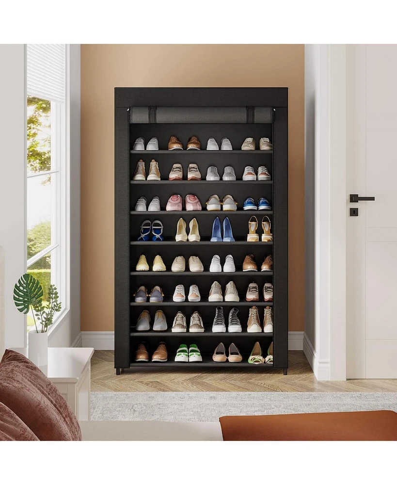 Tribesigns 10-Tier Shoe Storage Organizer with Cover, Black Large Shoe Rack for Closet, Entryway, or Bedroom, 50-Pair Shoe Stand, Non-Woven Shoe Shelf