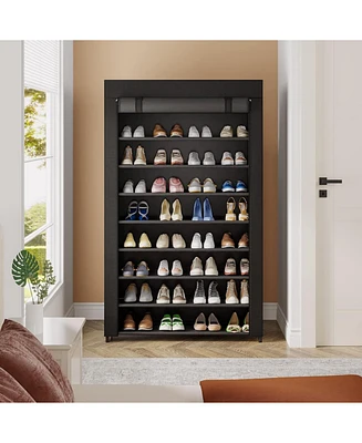 Tribesigns 10-Tier Shoe Storage Organizer with Cover, Black Large Shoe Rack for Closet, Entryway, or Bedroom, 50-Pair Shoe Stand, Non-Woven Shoe Shelf
