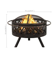 vidaXL Rustic Fire Pit with Poker 29.9" Xxl Steel