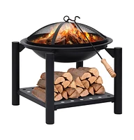 vidaXL Fire Pit with Poker 21.3"x21.3"x21.7" Steel