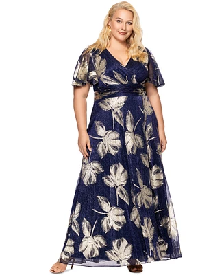 Betsy & Adam Plus Metallic-Print A-Line Dress