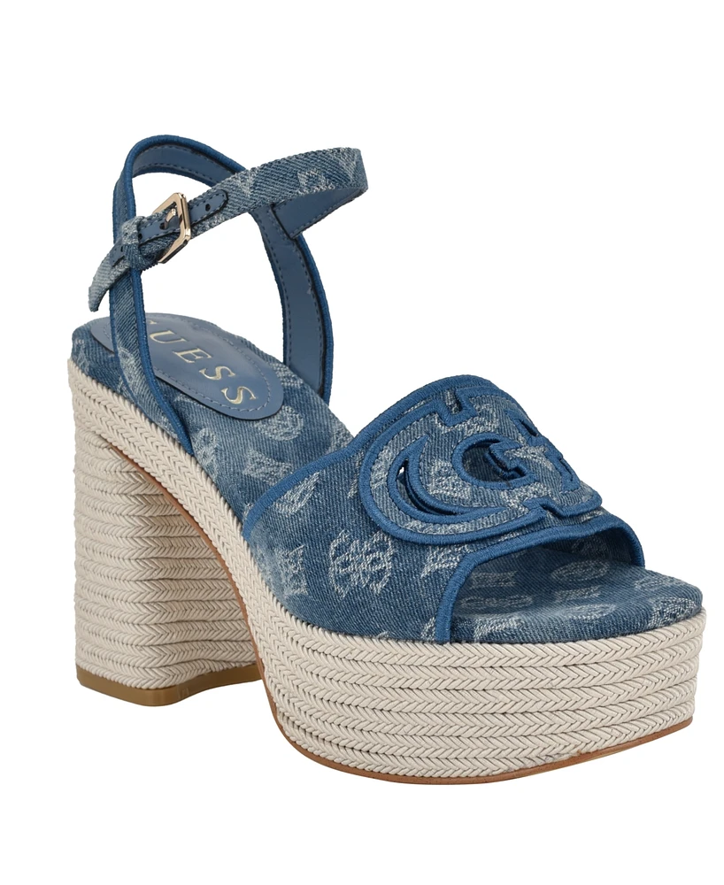 Guess Women's Formaly-g Cutout Fabric Logo Platform Espadrille Sandals