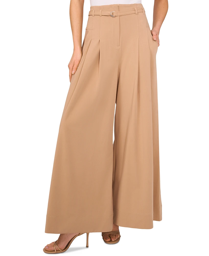 CeCe Women's Belted High-Waisted Super-Wide-Leg Pants