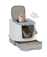 PawHut Cat Litter Box, Cove Kitty Litter Box with Lid, Scoop,