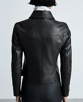 Mango Women's Leather Zipper Jacket