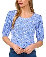 CeCe Women's Floral Elbow-Sleeve Round-Neck Top