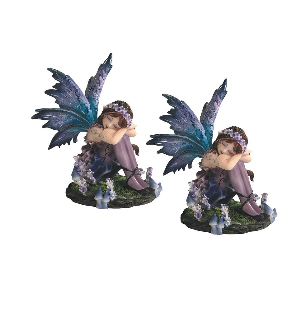 Fc Design "2-pc Set" 4"H Sleeping Purple Fairy with Blue Winged Figurine Statue Ornament Home Room Office Decor and Perfect Ideas for Housewarming, Ho