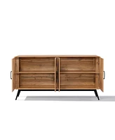 LuxenHome 4-Door with Soft Close 63-Inch Wide Sideboard Server Cabinet with Black Metal Legs