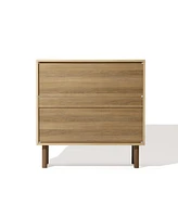 LuxenHome Mid-Century Modern Rope 2-Door Cabinet with Wood Legs