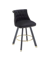 The Pop Home Set of 2 Velvet Swivel Bar Stools, 360 Rotation, Modern Kitchen Chairs-The