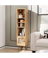 Gouun 4-Tier Rattan Storage Cabinet with Adjustable Shelf and Slim Design