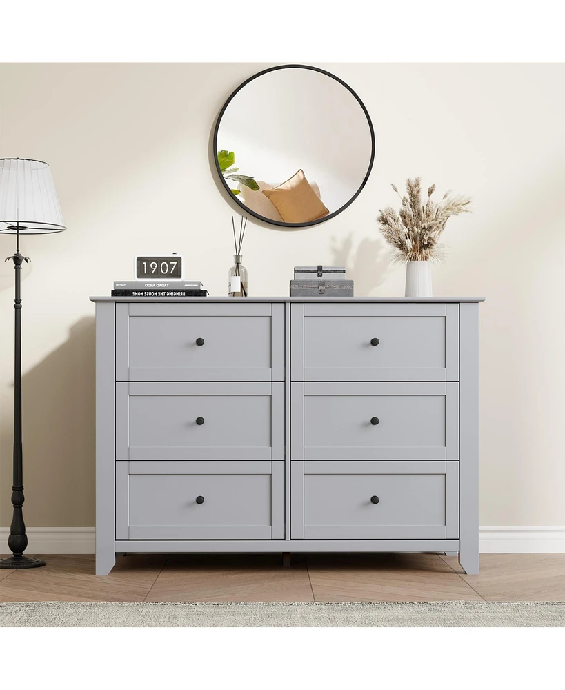 gaomon 6 Drawer Double Dresser, Modern Chest of Drawer Dresser with Nickel Round Handle