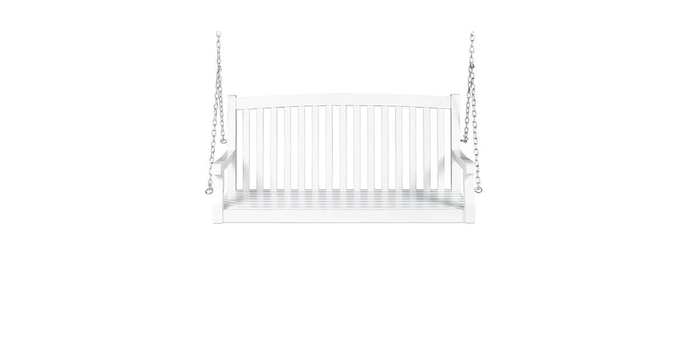 Slickblue Acacia Wooden Curved Back Hanging Porch Swing Bench with Mounting Chains