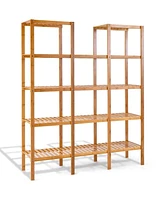 Slickblue Wicker Wood 4-Shelf Bookcase Plant Stand Shelving Unit