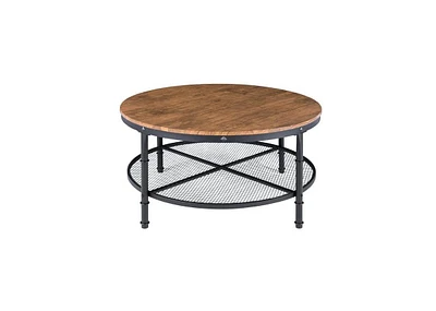 Slickblue 2-Tier Round Coffee Table with Storage Shelves for Living Room Organization and Style