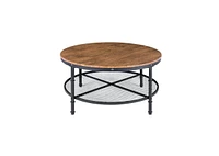 Slickblue 2-Tier Round Coffee Table with Storage Shelves for Living Room Organization and Style