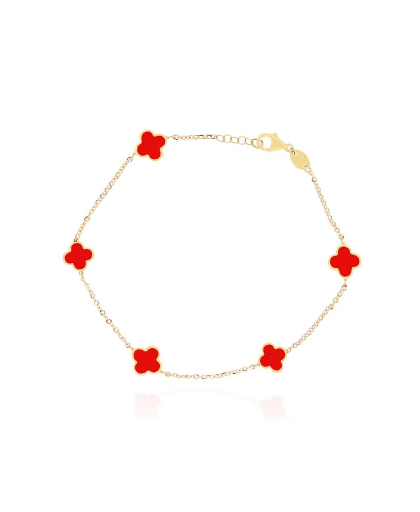 The Lovery Mini Coral Clover Bracelet 14K Gold