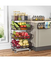 Tribesigns Fruit Vegetable Basket, 4 Tier Stackable Metal Wire Basket Cart with Rolling Wheels, Utility Rack for Kitchen, Pantry, Garage, with 2 Free