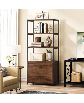 Tribesigns Bookcase, 4-Tier Bookshelf with 2 Drawers, Etagere Standard Book Shelves Display Shelf for Home Office