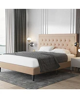 Slickblue Linen Platform Bed Frame with Button Tufted Headboard