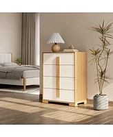 LuxenHome Natural and White 40.9-Inch Tall 4-Drawer Chest