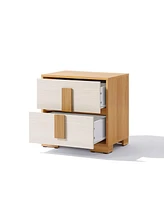 LuxenHome Natural and White 20.7-Inch Tall 2-Drawer Nightstand End Table