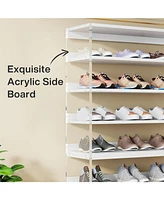 Tribesigns 8-Tier Acrylic Shoe Rack Set of 2, Modern Shoe Storage with Wood Shelves, 63" Shoe Organizer Display Shelf for 24-32 Pairs, Space-Saving, W