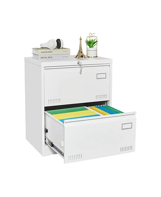 Boyel Living Filing Cabinet Lateral File 2 Drawer with Lock Metal Cabinets Three Office for Legal/Letter/A4/F4