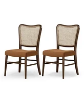 Maven Lane Vera Wood Dining Chair, Antique Brown & Clay Canvas Fabric, Set of 2