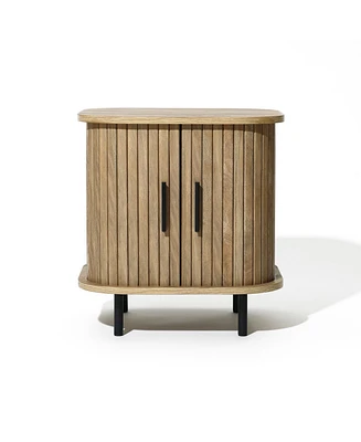 LuxenHome Mid-Century Modern 2-Door Nightstand and End Table with Slatted Slidng Doors