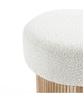 LuxenHome Modern Upholstered Ivory Footstool with Storage and Wood Fluted Base
