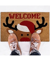 Kate Aurora Festive Winter Wonderland Christmas Reindeer Bristled Outdoor All Season Welcome Mat - 18"x30"