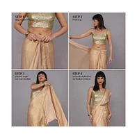 One Minute Saree Women's Meera Peach & Gold Shimmer Georgette Ready to Wear Sari with Belt