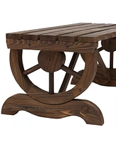 Slickblue FarmHome Rustic Fir Wood Wheel Outdoor Garden Bench