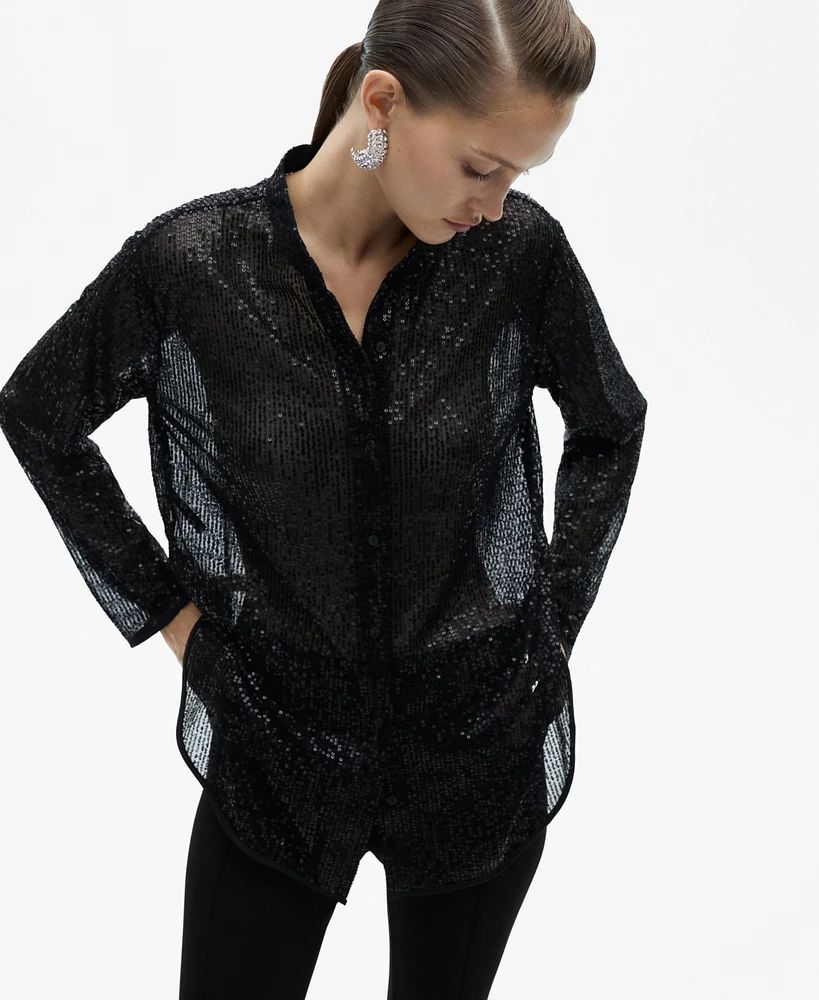 Mango Women's Semi-Transparent Sequined Shirt