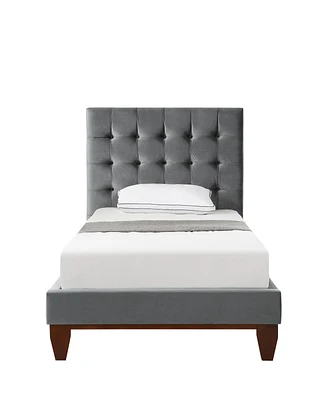 Inspired Home Telford Velvet Platform Bed Frame and Headboard Set Twin