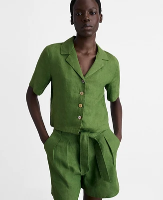 Mango Women's Belted Linen Shorts