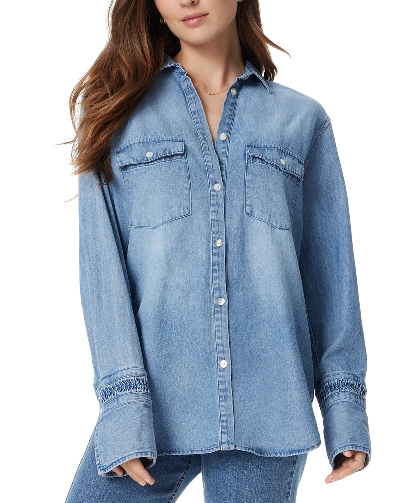 Sam Edelman Women's Wrenly Button-Front Denim Cotton Shirt