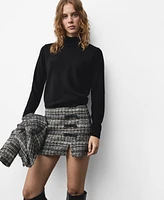 Mango Women's Bows Detail Tweed Mini-Skirt